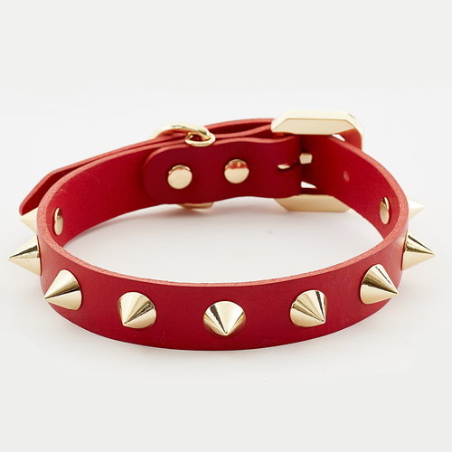 Golden Spike Red Collar - Premium Adjustable Dog Collar with Stylish Gold Hardware for Durability