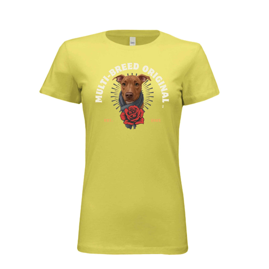 Women's Red Rose Dog Graphic Tee - Floral Design Shirt for Dog Lovers