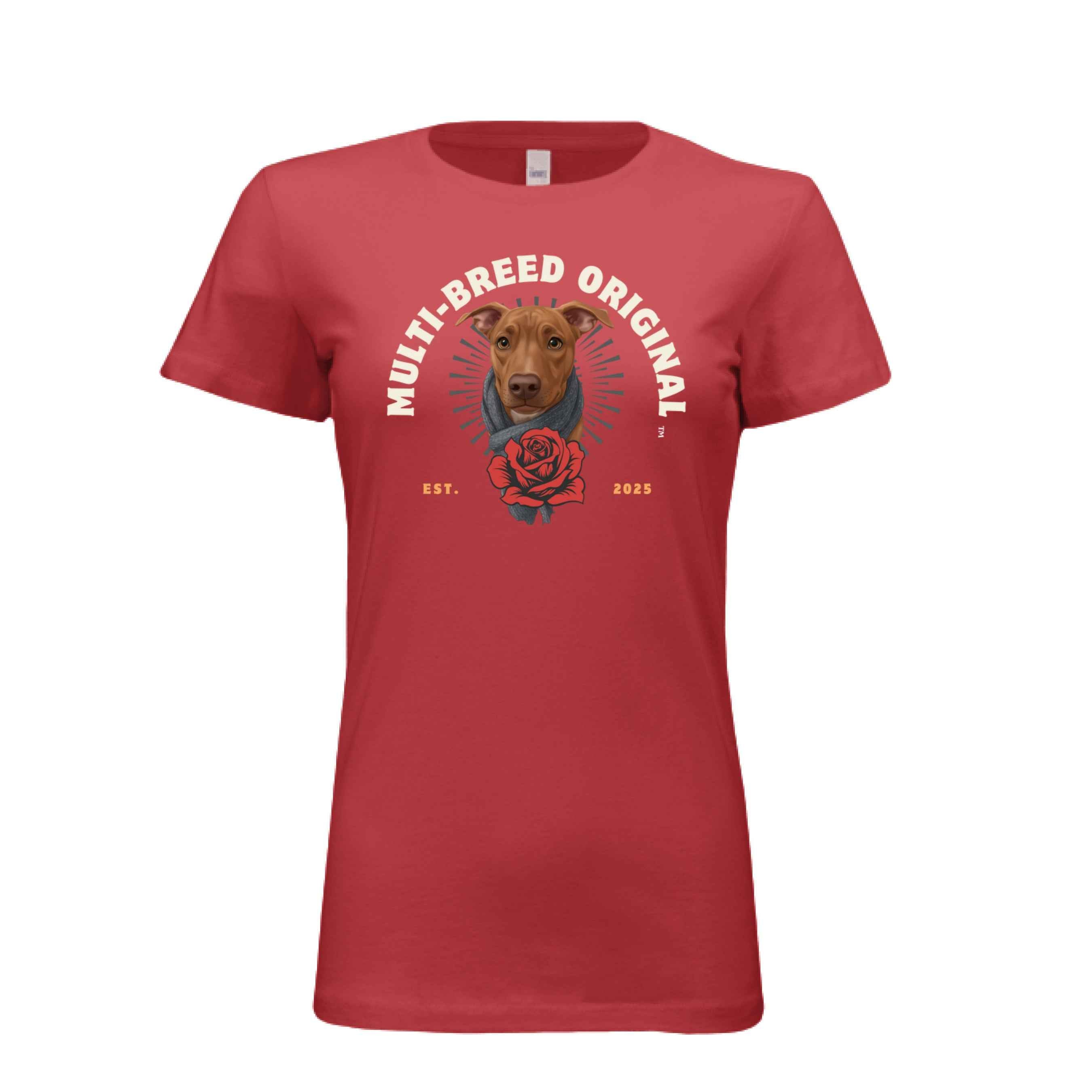 Women's Red Rose Dog Graphic Tee - Floral Design Shirt for Dog Lovers