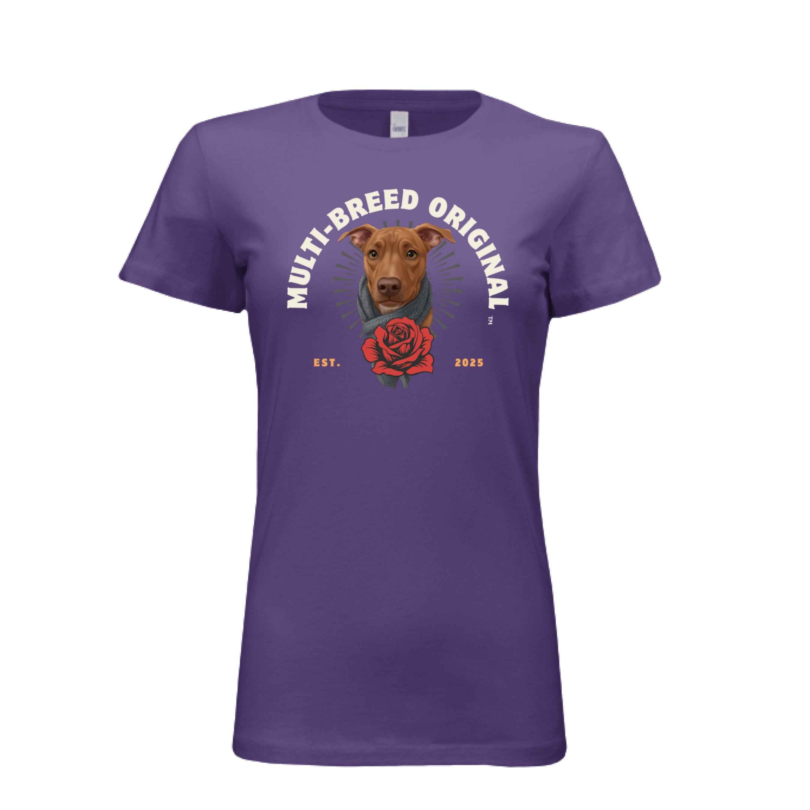 Women's Red Rose Dog Graphic Tee - Floral Design Shirt for Dog Lovers