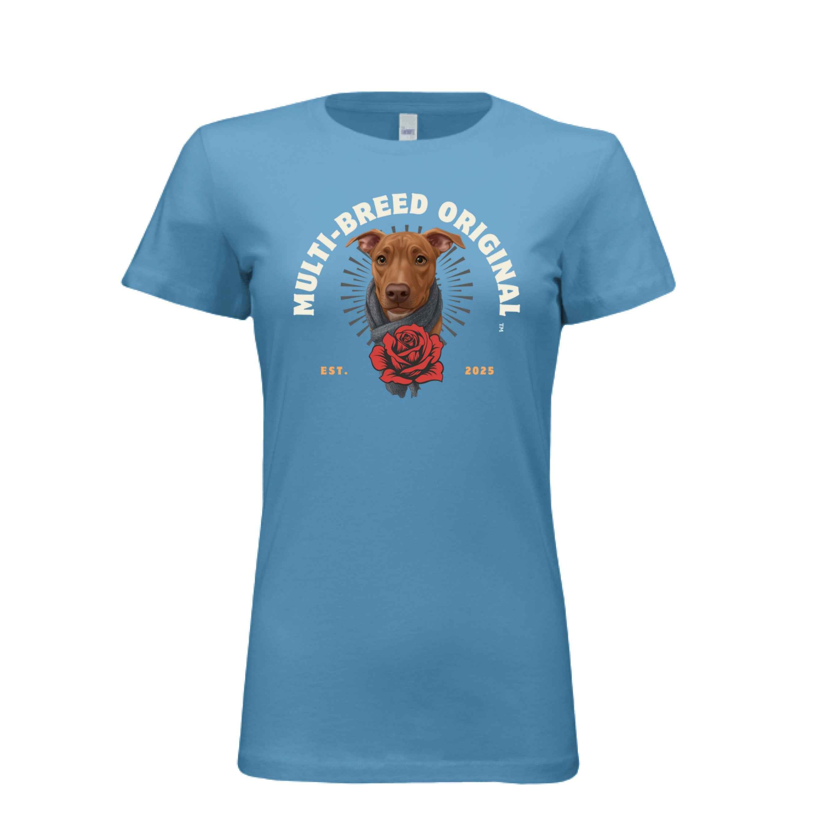 Women's Red Rose Dog Graphic Tee - Floral Design Shirt for Dog Lovers