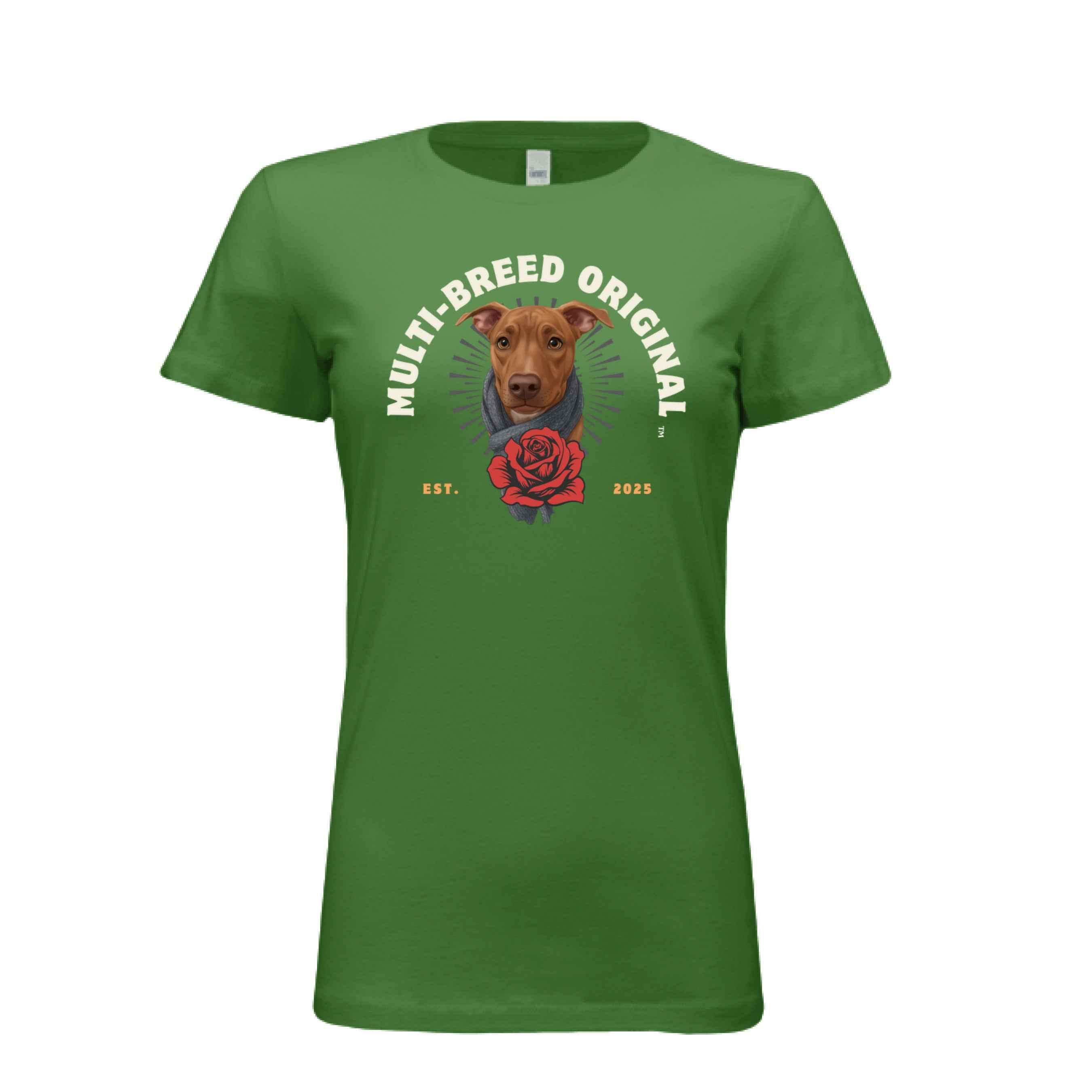 Women's Red Rose Dog Graphic Tee - Floral Design Shirt for Dog Lovers