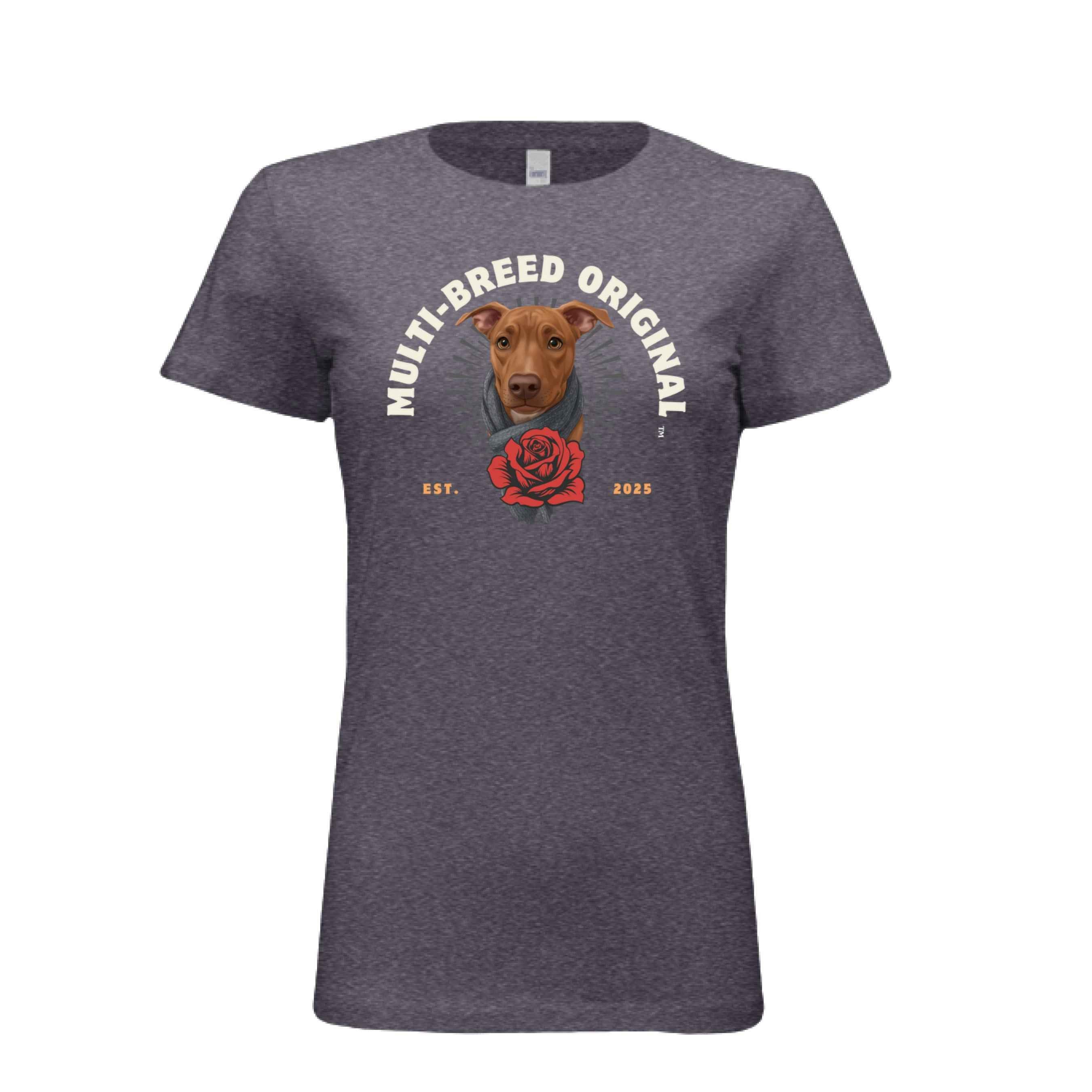 Women's Red Rose Dog Graphic Tee - Floral Design Shirt for Dog Lovers