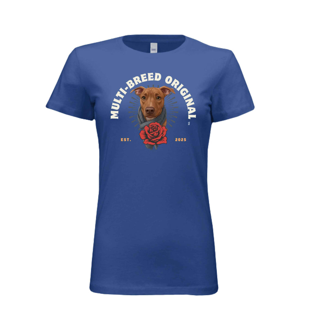 Women's Red Rose Dog Graphic Tee - Floral Design Shirt for Dog Lovers