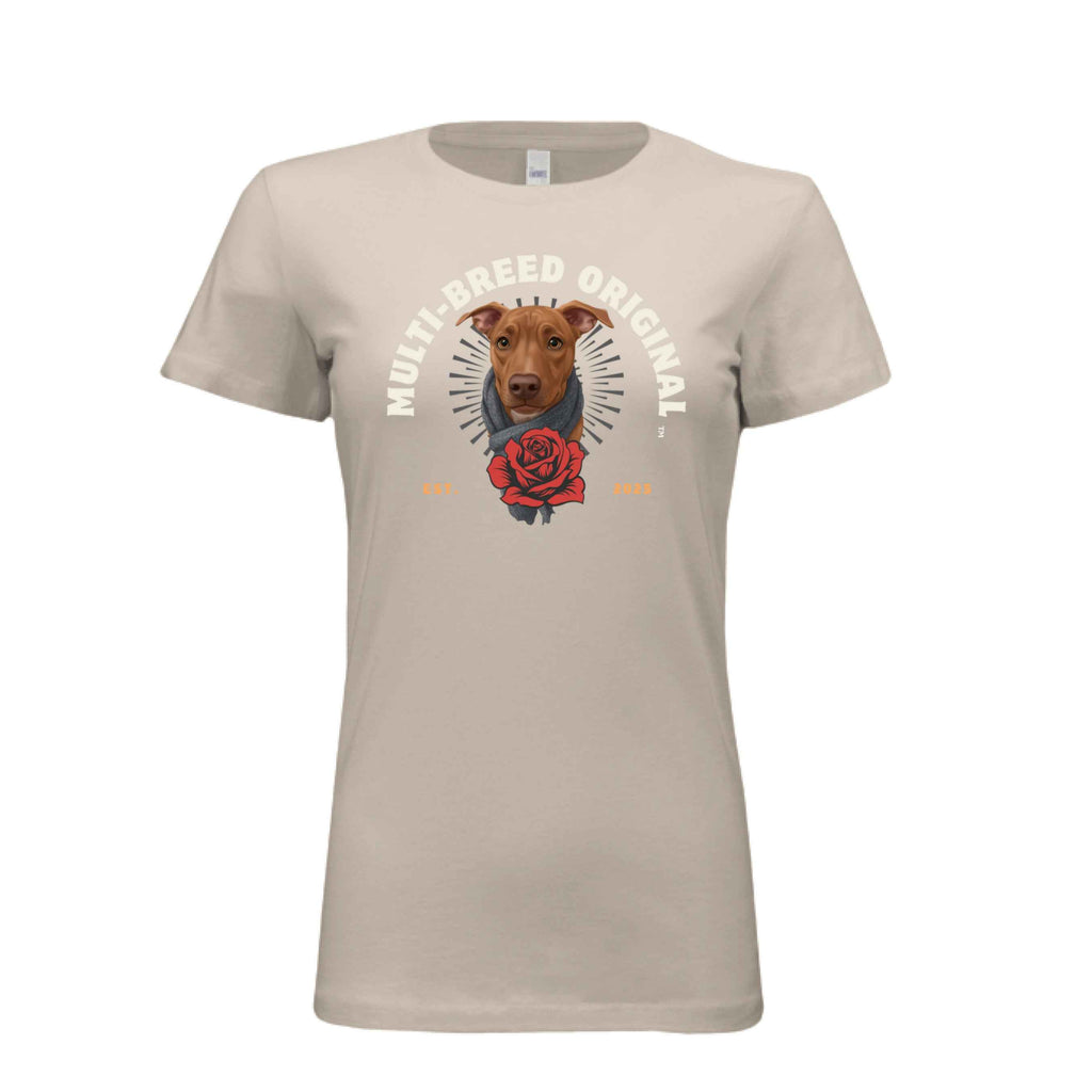 Women's Red Rose Dog Graphic Tee - Floral Design Shirt for Dog Lovers