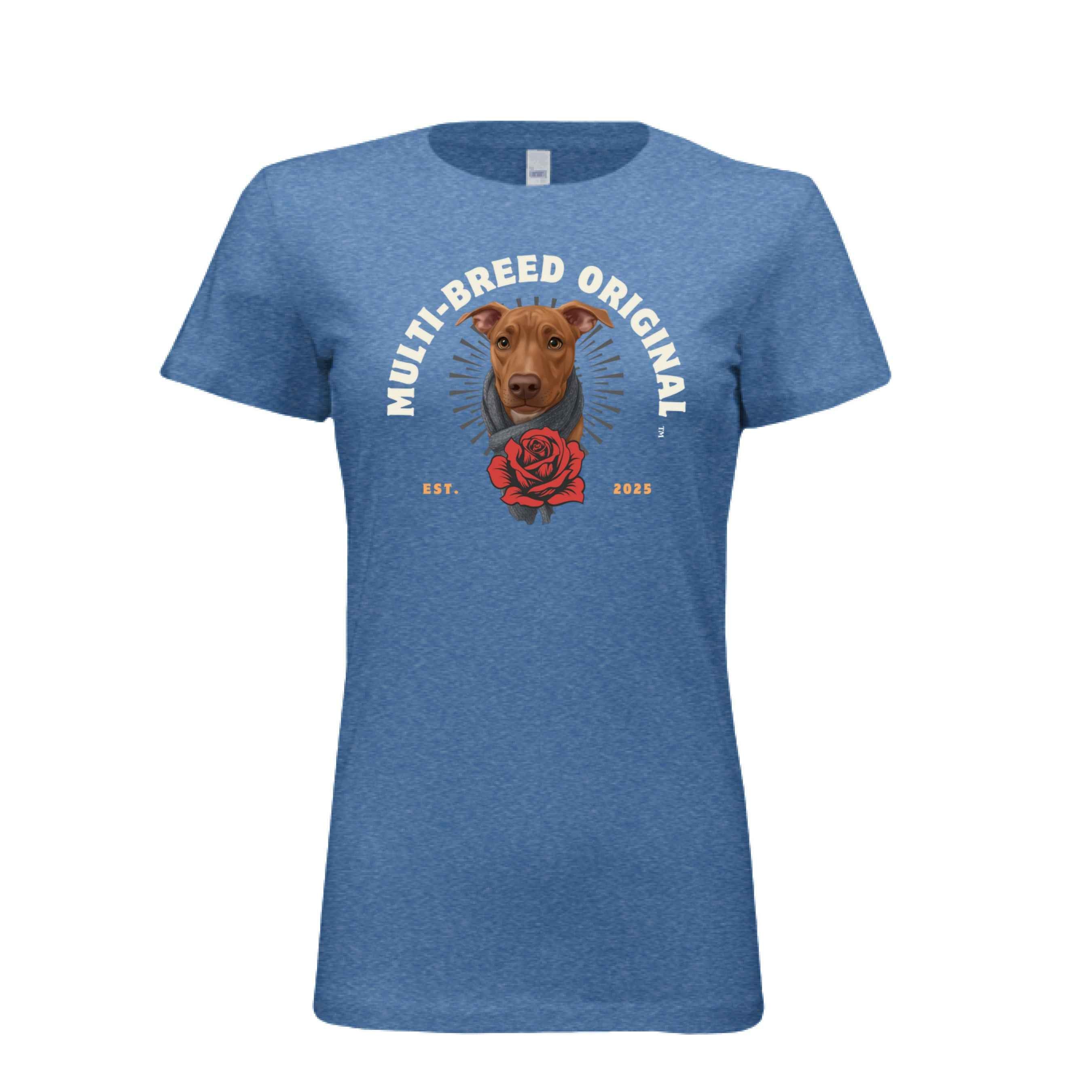 Women's Red Rose Dog Graphic Tee - Floral Design Shirt for Dog Lovers