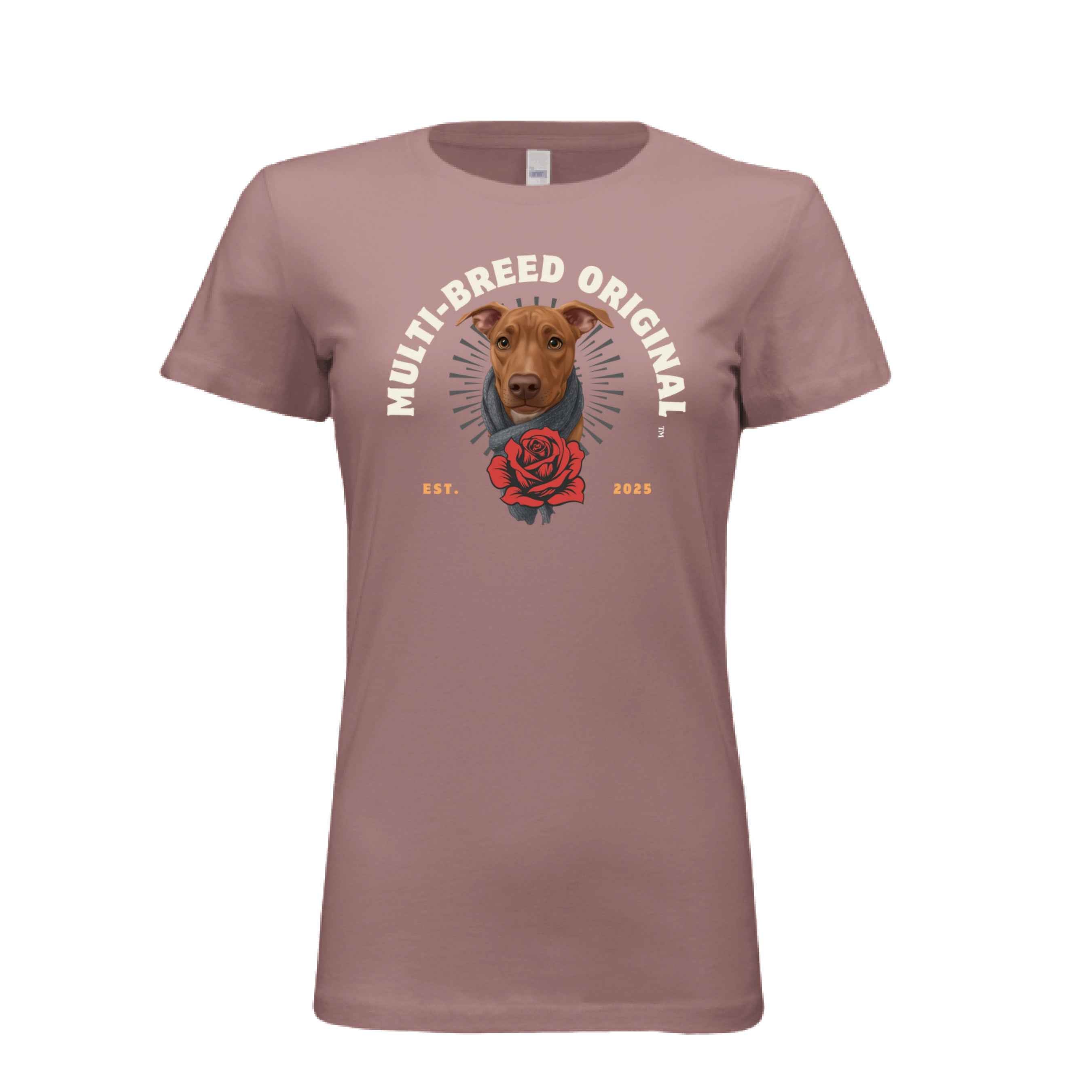 Women's Red Rose Dog Graphic Tee - Floral Design Shirt for Dog Lovers