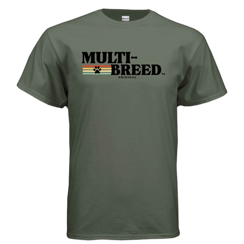 Men's Black Label Retro Graphic Tee - Colorful Dog Logo Design Shirt